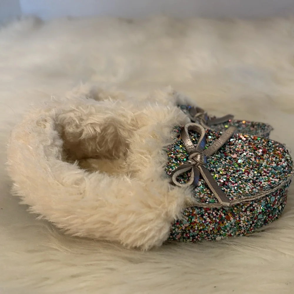 Glitter and Faux Fur Moccasins